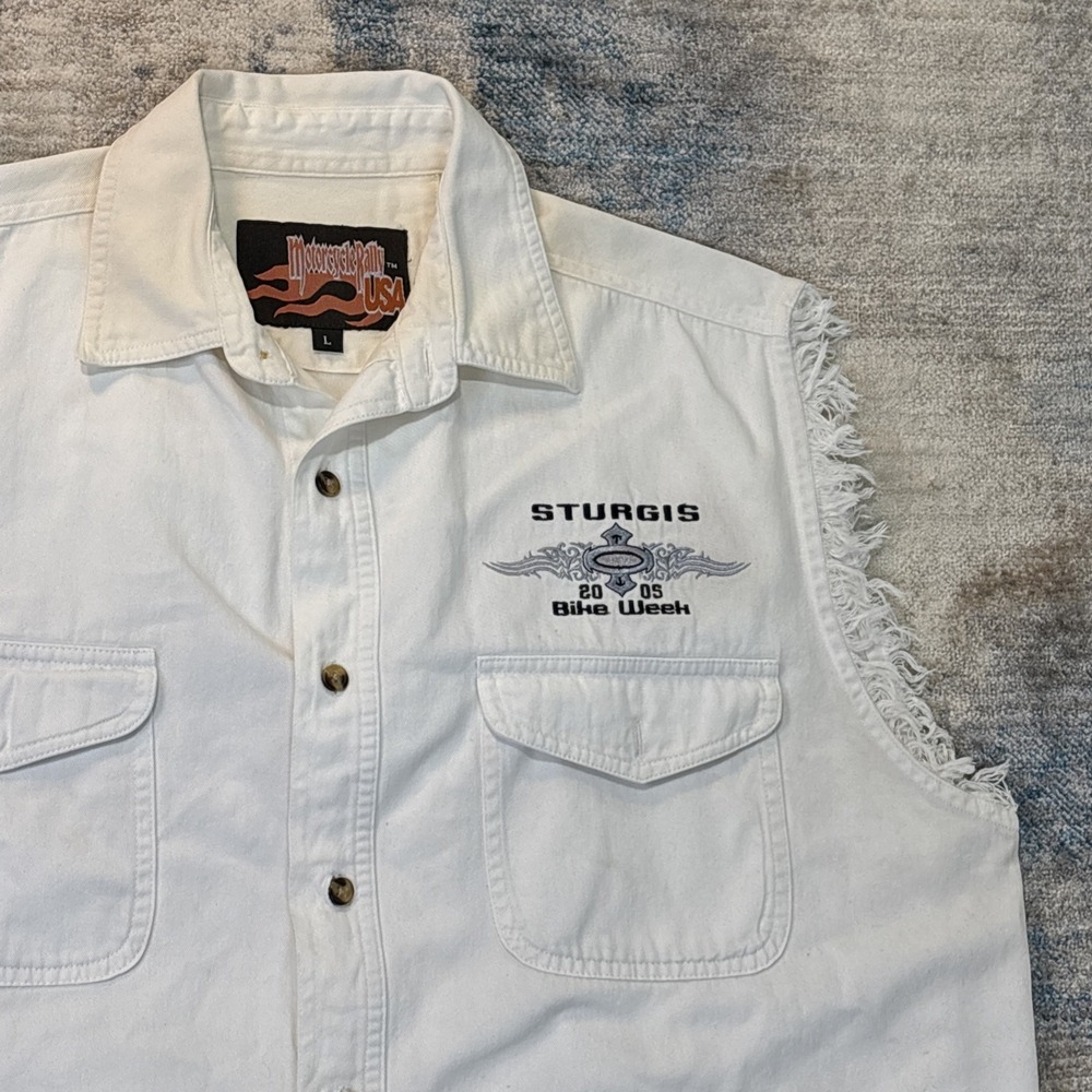 Men's Large‎ Sturgis Bike Week Cut Off Shirt Y2K Grunge Biker Workwear